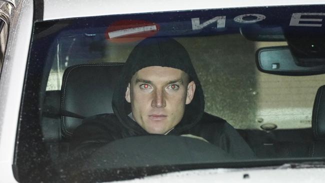 Richmond’s Dusty Martin arrives at Marvel Stadium for the drive-through test. Picture: AAP