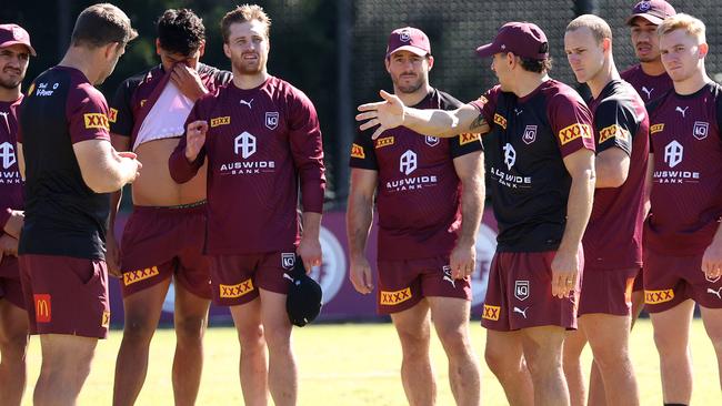 Billy Slater calling the shots at Maroons training. Picture: Liam Kidston