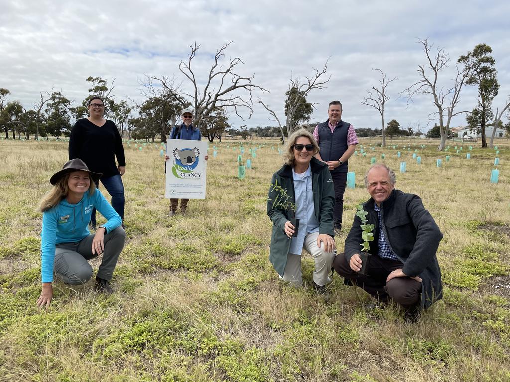 Supplied picture L-R front row: Koala Clancy Foundation President Janine Duffy with property owners Michael and Anne Smith. L-R back row: Cr Kylie Grzybek, Koala Clancy Foundation Treasurer Roger Smith and Cr Anthony Aitken]