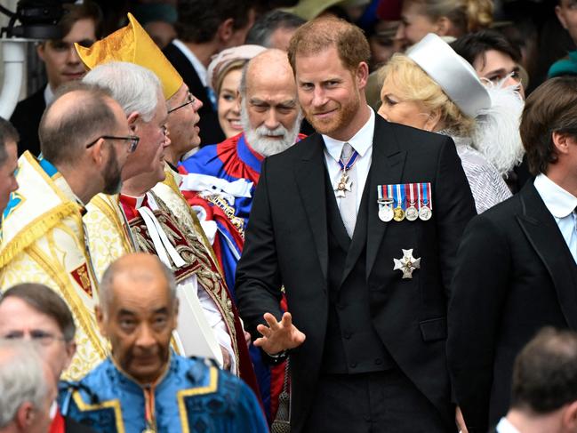 Prince Harry leaves after attending the coronation. Picture: Toby Melville / AFP