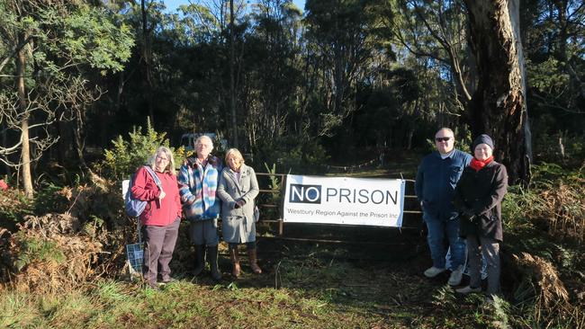 Members of the Westbury Region Against the Prison group at the proposed site where geotechnical drilling has began. Picture: Westbury Region Against the Prison.