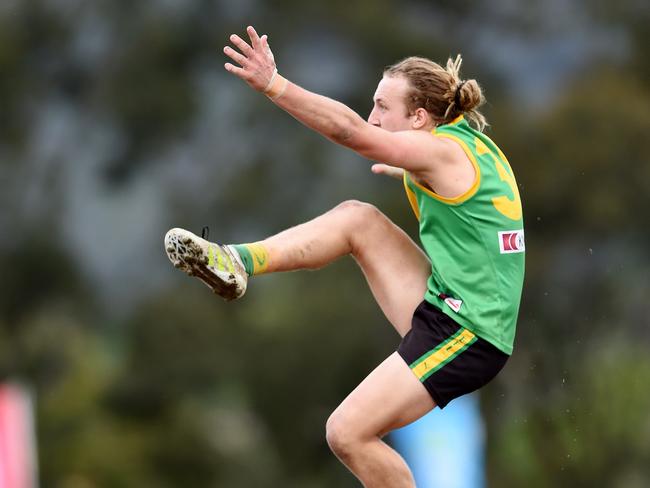 EFL (Division 2 Seniors) Grand Final: Bayswater versus Wantirna South at Tormore Reserve, Boronia. Bayswater's Benjamin Searle (38) puts through another goal for the team. Picture: Steve Tanner