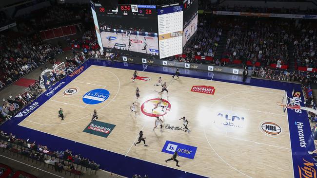 A crowd of 7517 turned out for Adelaide’s first game at the AEC, 600 short of the record for an NBL game in the city. Picture: Sarah Reed.