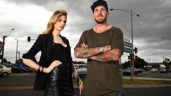 Collingwood footballer Dane Swan and model Andreja Pejic - who grew up in Broadmeadows - against the Sunbury de-amalgamation. Picture: Jake Nowakowski