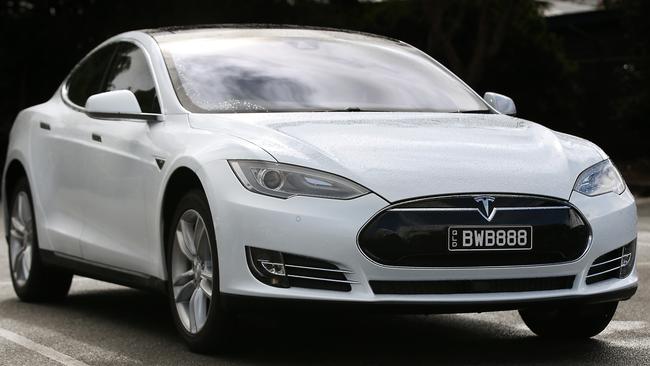 This Tesla electric car is worth around $135,000. It has a range of 400km on a full charge. Picture: Brendan Radke