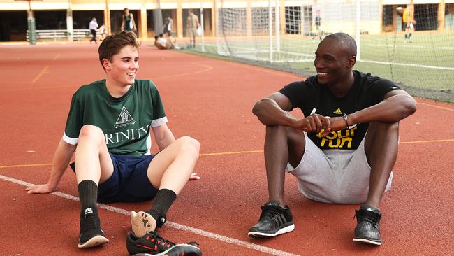 A young Browning with world championship medallist Alonso Edward at Trinity in 2015.