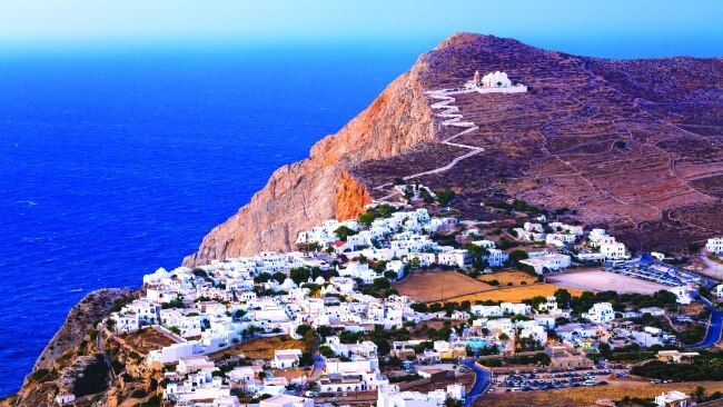 Views across Folegandros to the spectacular Church of Panagia.