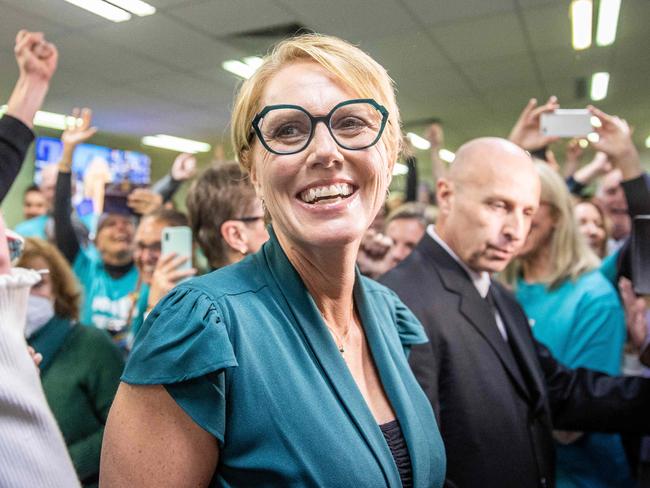 Teal Zoe Daniel claimed victory in the seat on Saturday night. Picture: Jake Nowakowski