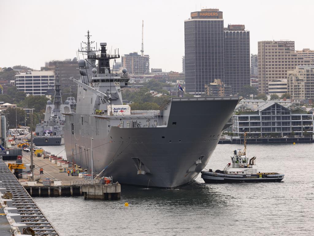 Defence pre-positioned HMAS Adelaide to Brisbane to provide additional support if requested by the Government of Tonga. Picture: Supplied