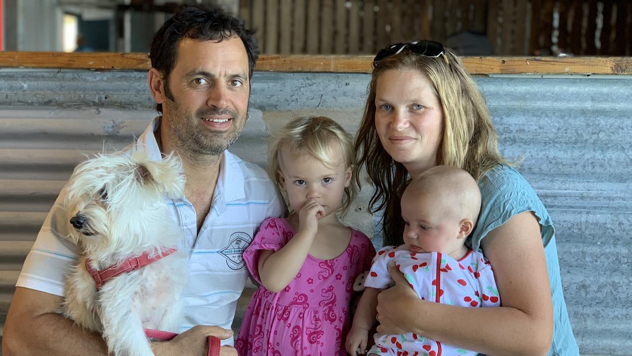 (From left to right) Leigh, Mila, Sarah and baby Ellie Jones with pup Baxter. Picture: Duncan Evans