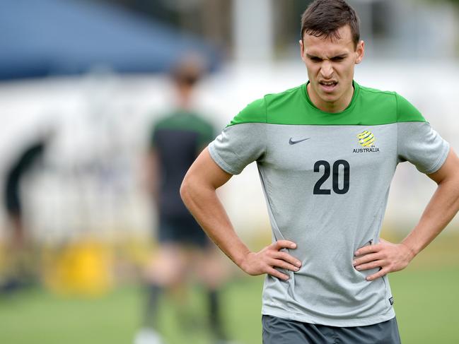 Trent Sainsbury training with the Socceroos at Olympic Park, Melbourne. Picture: Steve Tanner