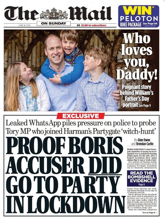 Charles was nowhere to be seen on the front page of the Mail.