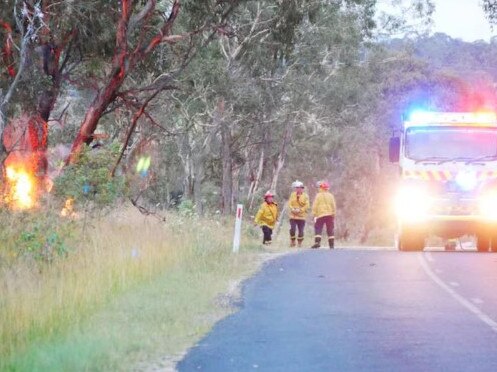 A fire crew responded after the car hit a tree following its collision with cyclists. Source: ABC New England North West