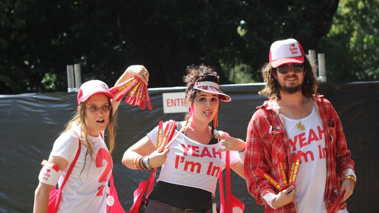 Safe sex messages get through the gates of BassInTheGrass festival - even if the promoters were banned. The YEAH team hands out condoms and slap bands outside the Botanic Gardens.