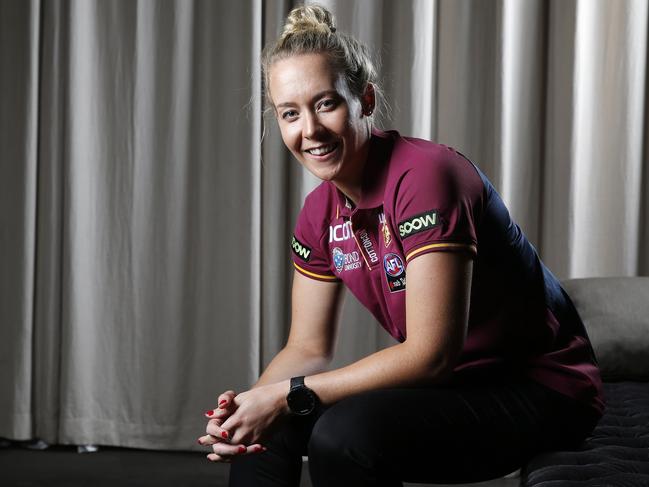 Lauren Arnell posing at the 2019 Lions AFLW launch at Victoria Park, Brisbane 21st of January 2019.  (AAP Image/Josh Woning)