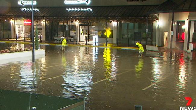 Flooding around the Burnside Village car park last night. Picture: 7NEWS