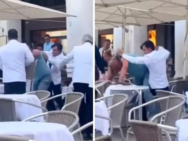 Wild brawl erupts between waiters and tourists
