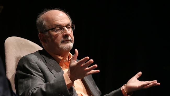 Salman Rushdie on stage at The Sofitel Hotel appearing at the 2014 Melbourne Writers Festival.