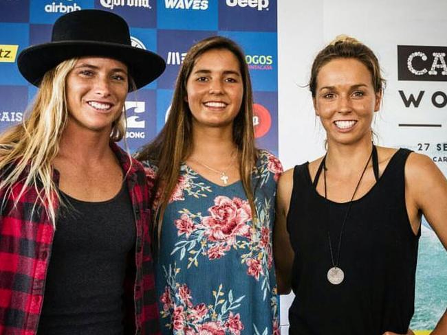 Australian Sally Fitzgibbons (right) with Courtney Conlogue (left) and young gun Teresa Bonvalot in Portugal.