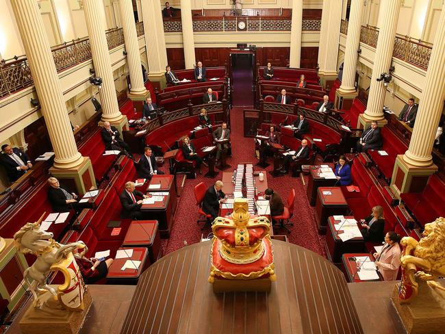 Victorian State Parliament sitting. Leader of The Opposition in the Legislative Council David Davis fires off a question to the government. Picture : Ian Currie