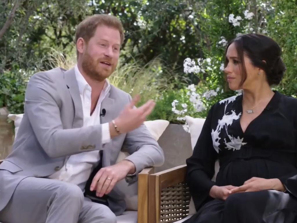 Oprah and Meghan Markle interview on CBS. Oprah, Prince Harry and Meghan Markle Picture: Supplied