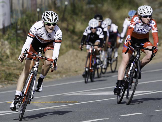 Tasmania's Macey Stewart on her way to winning the road race at the junior nationals in Canberra.