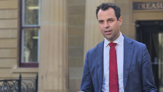 Labor shadow treasurer Josh Willie speaks to the media outside state treasury in Hobart on Monday, May 5, 2025