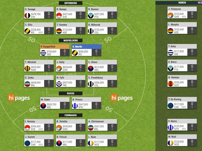 Same 2018 locked and loaded midfield SuperCoach team