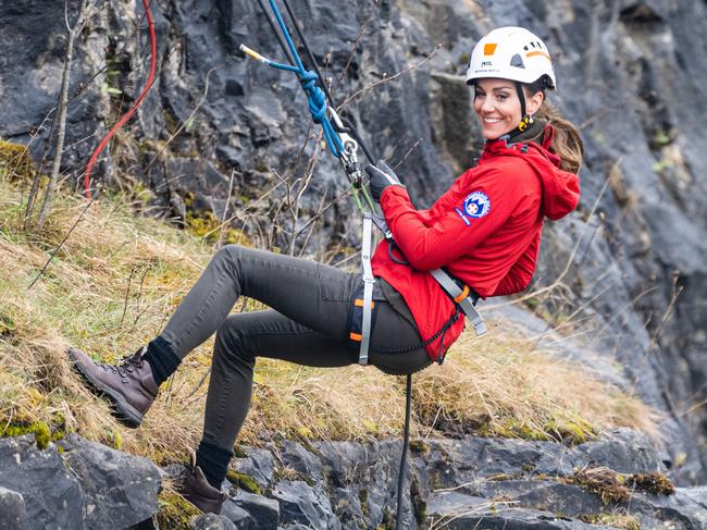 Catherine abseiling as part of training activities during a two-day visit to Wales. Picture: WireImage