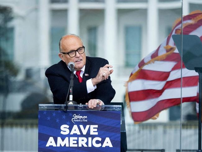 (FILES) US President Donald Trump's personal lawyer Rudy Giuliani speaks to supporters from The Ellipse near the White House on January 6, 2021, in Washington, DC. Giuliani was disbarred on July 2, 2024, for repeatedly making false statements about the 2020 presidential election lost by Donald Trump. The sanction of the 80-year-old Giuliani, who spearheaded Trump's legal efforts to overturn his election defeat, was handed down by a state appeals court in New York. Giuliani "repeatedly and intentionally made false statements ... concerning the 2020 Presidential election, in which he baselessly attacked and undermined the integrity of this country's electoral process," the court said. (Photo by Brendan Smialowski / AFP)