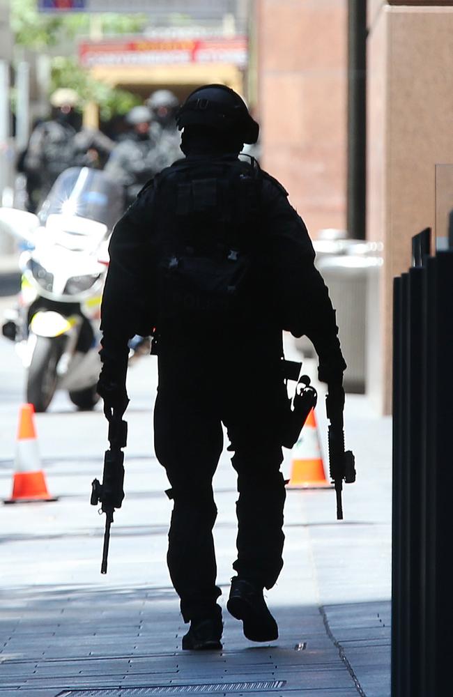 Tactical response officer on the scene of the Lindt cafe siege. Picture: Toby Zerna