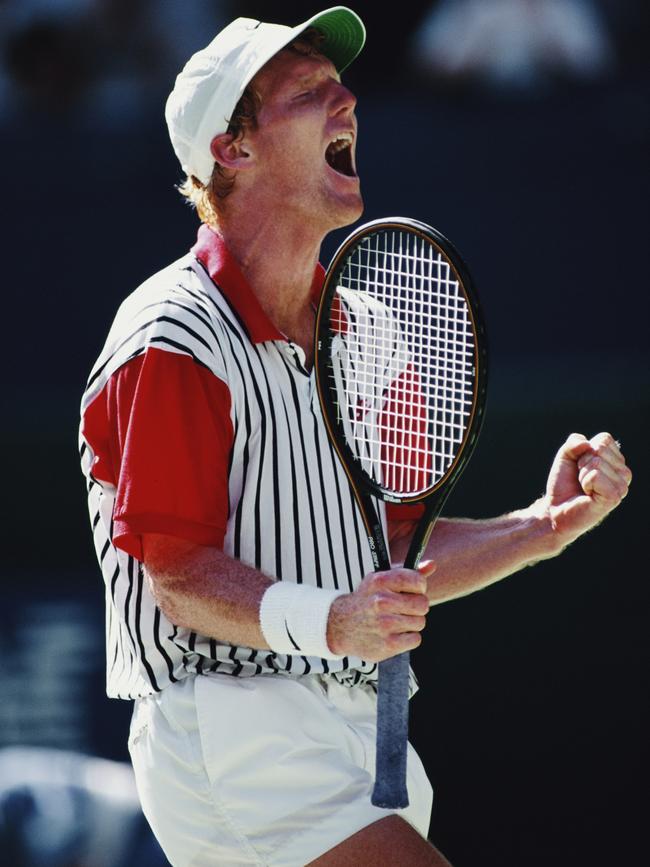 Courier shouting in celebration after winning a point in the Aus Open in 1993. Picture: Getty