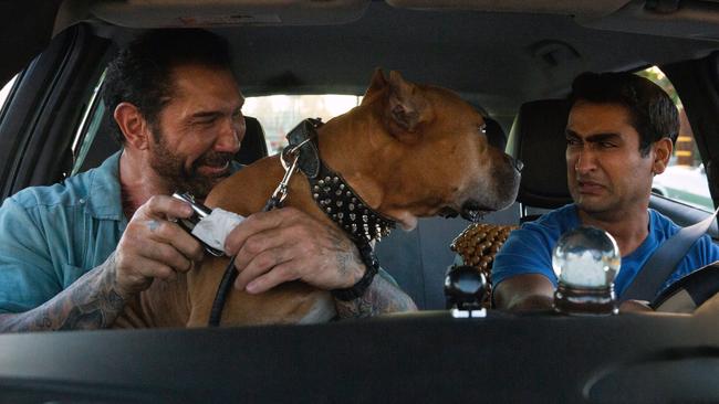 Dave Bautista and Kumail Nanjiani in a scene from the movie Stuber.