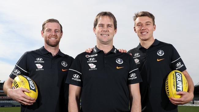 David Teague had two powerful allies in Patrick Cripps and Sam Docherty as player and people power helped him seal the coaching gig. Picture: Robert Cianflone/Getty Images.