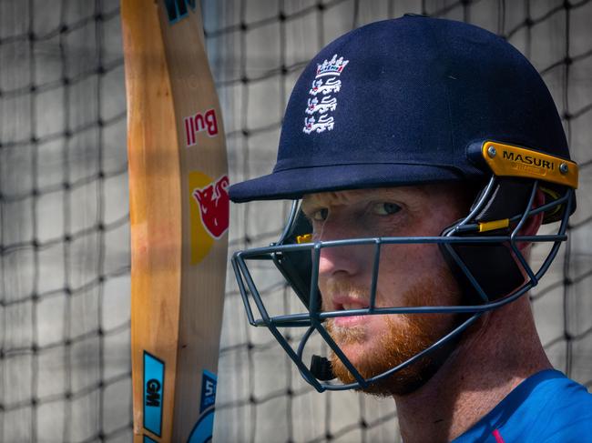 England's Ben Stokes bats in the nets during a training session at the Gabba in Brisbane on December 6, 2021, ahead of the opening Ashes Test cricket match against Australia. (Photo by Patrick HAMILTON / AFP) / --IMAGE RESTRICTED TO EDITORIAL USE - NO COMMERCIAL USE--