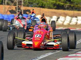 ON TRACK: Toowoomba's Cameron Shields battles through the pack during round three of the Formula Ford Championship at Wakefield Park Raceway, NSW. Picture: Rhys Vandersyde - Insyde Media