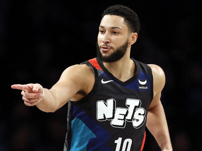 NEW YORK, NEW YORK - JANUARY 29: Ben Simmons #10 of the Brooklyn Nets reacts after scoring during the first half against the Utah Jazz at Barclays Center on January 29, 2024 in the Brooklyn borough of New York City. NOTE TO USER: User expressly acknowledges and agrees that, by downloading and/or using this Photograph, user is consenting to the terms and conditions of the Getty Images License Agreement.   Sarah Stier/Getty Images/AFP (Photo by Sarah Stier / GETTY IMAGES NORTH AMERICA / Getty Images via AFP)