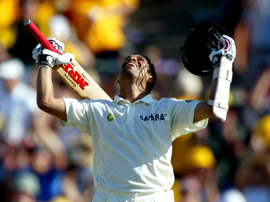 Sachin Tendulkar looks to the sky after reaching his double ton in Sydney in 2004.