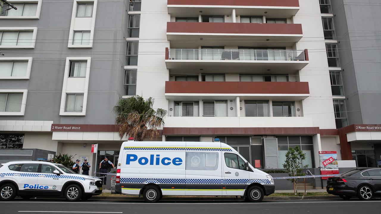 Emergency services at the high-rise unit block on River Road, Parramatta where Ms Dahal died. Picture: NewsWire/ Gaye Gerard