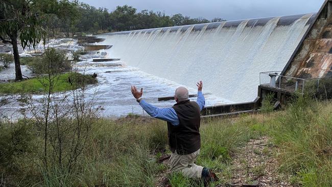 Southern Downs Mayor Vic Pennisi celebrates the Storm King Dam hitting full capacity. Picture: Supplied