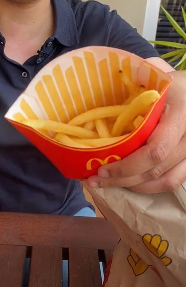 To my annoyance, the McDonald’s fries were underfilled. Picture: news.com.au