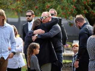 Daniel Routledge is showered in love and from family and friends at the funeral for his father, David. Picture: Matt Collins