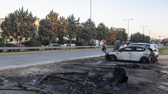 The scene a few hours after the car-bombing which injured Malkoun.