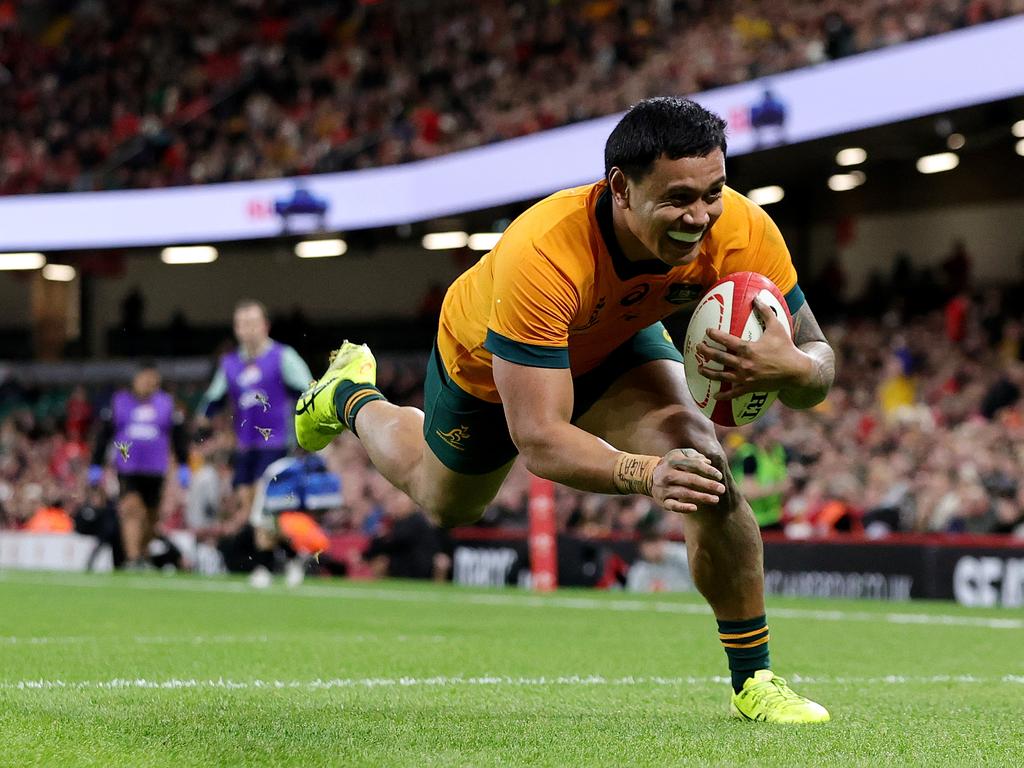 Len Ikitau showcased some of his best form, setting up and scoring several superb tries, during the Wallabies’ recent games in the northern hermisphere. Picture: Getty Images