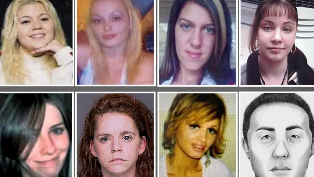 The victims of an alleged serial killer in Gilga Beach, Long Island. Valeria Mack is pictured on the bottom rowm second from left. Supplied