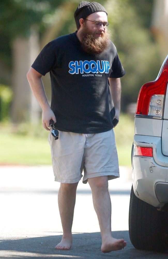 Reclusive former child star Angus T. Jones was seen walking around LA barefoot and sporting a thick bushy beard. Picture: Coleman-Rayner