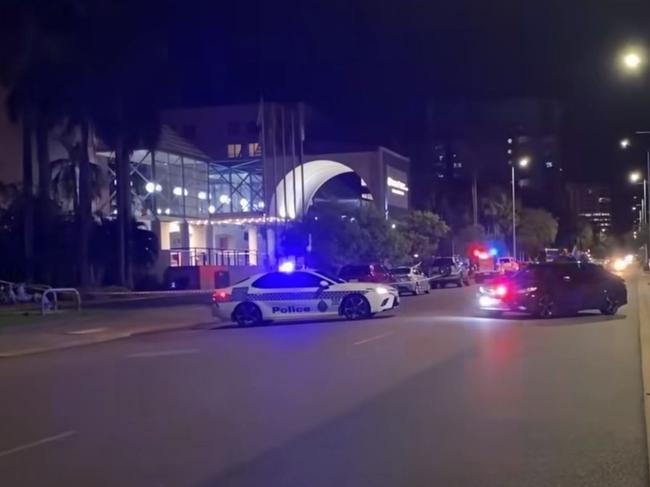 A woman has died after being fatally stabbed by a man outside a hotel in Darwin City this evening., Police and paramedics were called to the scene just before 6 pm after receiving information that an injured woman had entered the hotel seeking help. PICTURE: 9NEWS