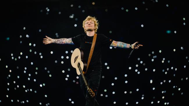 British singer-songwriter and premier guitar hero Ed Sheeran, performing at Accor Stadium in Sydney on his Mathematics tour in February 2023. Picture: Zak Walters