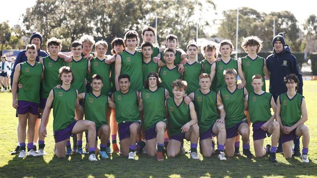 Parade College pose for a team photo during the Herald Sun Shield Intermediate Boys Grand Final between Parade College and St Patrick's Ballarat at Box Hill City Oval. Picture: Daniel Pockett/AFL Photos/via Getty Images