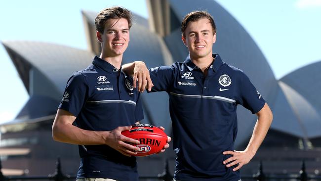 O’Brien, right, with fellow Blues draftee Paddy Dow in Sydney.